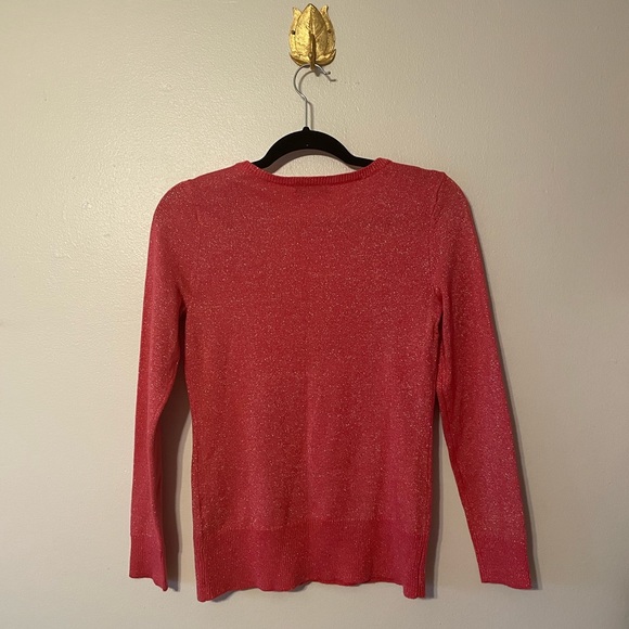 New York & Co. | Coral/Red Sparkle Knit Holiday V-Neck Sweater Sz XS - Picture 3 of 5